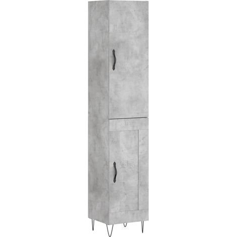 Buffet bahut commode armoire meuble de rangement organisateur cuisine salle de séjour salon haut 34,5 x 34 x 180 cm bois d'ingénierie gris