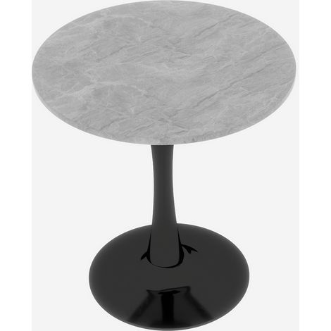 Table basse ronde noire avec plateau en marbre gris clair veinée, style milieu du siècle, 70 cm, pour 2 à 4 personnes (1/5)