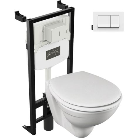 Pack WC suspendu compact JACOB DELAFON Patio + bâti support + plaque blanche (1/5)