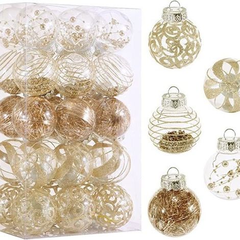 60 mm Set aus farbig bemalten und glitzernden Weihnachtsbaumkugeln und Hängekugeln - 24-teilig