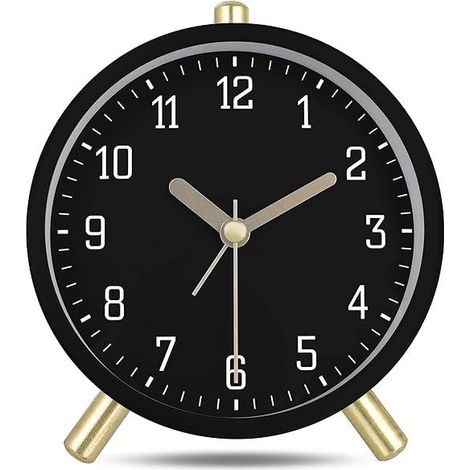 Réveil analogique silencieux en métal noir moderne, avec lumière décorative simple, pour chevet de chambre à coucher (1/5)