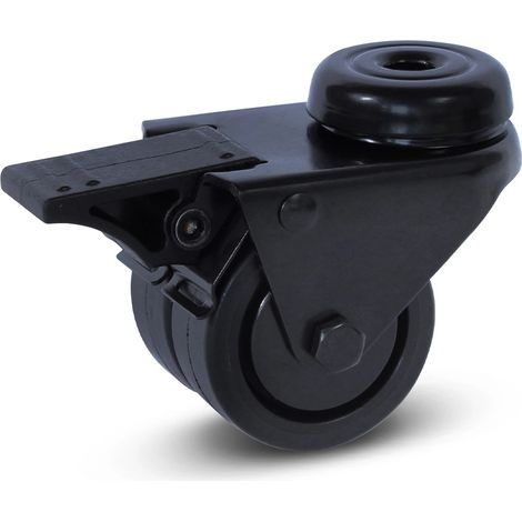 Roulette double freinée - MESO - Noire - Trou central - 50mm - 90kg
