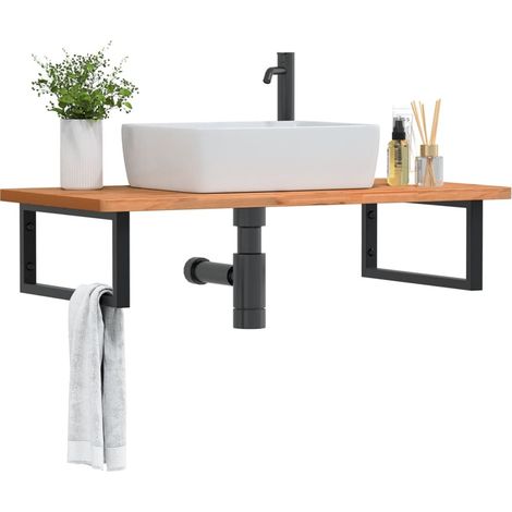 Estante de lavabo de pared de acero y madera maciza de haya