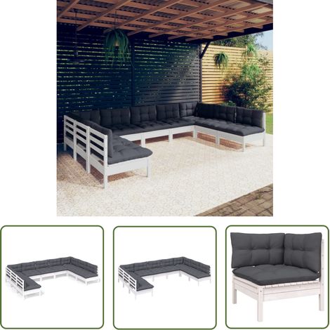 The Living Store 9-tlg. Garten-Lounge-Set mit Kissen Weiß Kiefer Massivholz - Gartenmöbel - Lounge Set - Kiefernholz - Outdoor Möbel - Gartensaison (1/5)