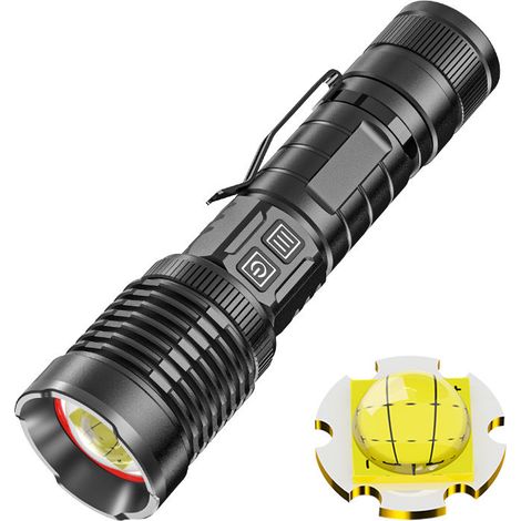 Lampe de poche à lumière forte P99 tactique rechargeable lampe torche militaire  LED Lampe de poche USB  Étanche -Pour camping, extérieur, urgences (1/5)