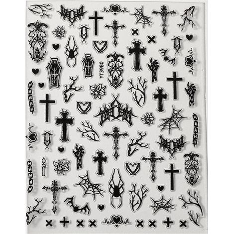 Nagelsticker im Gothic-Graffiti-Stil, 3D-Prägung, wasserfester Kleber, Punk-Halloween-Deko-Ideen
