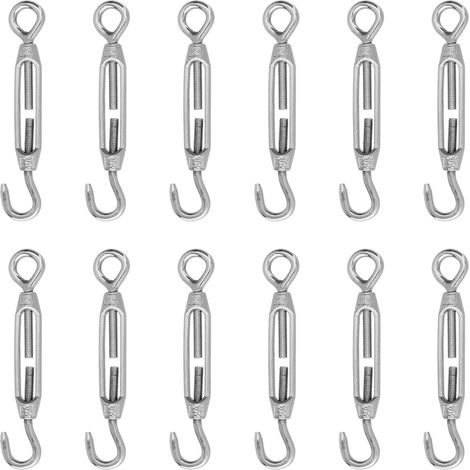 Lot de 12 Tendeurs M4 en Acier Inoxydable 304, avec Crochet et Œillet pour Voile d'Ombrage et Câble Métallique (1/5)