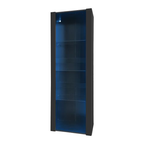 Vitrine noire haute brillance avec éclairage LED et 3 étagères en verre Vitrine d'exposition meuble sur pied