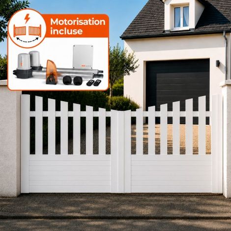 Portail battant électrique PVC blanc avec moteur Sentinel H 145 x L 350 ALENÇON CONCAVE (1/5)