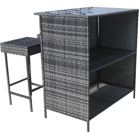 Furniture One 2 Seater Garden Rattan Bar Stool and Counter Set -  Grey (1/2)