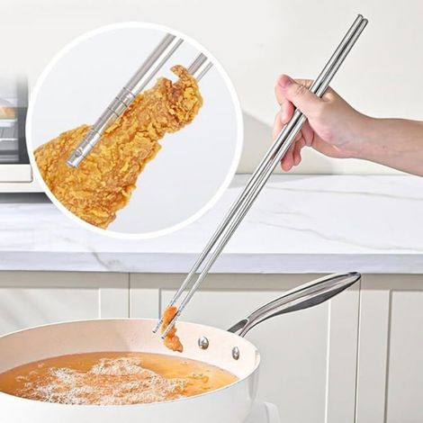 Baguettes Chinoises en Acier Inoxydable, 38cm, pour Cuisine Japonaise et Fondue (2 2 paires de baguettes en acier inoxydab BAGUETTE (1/5)