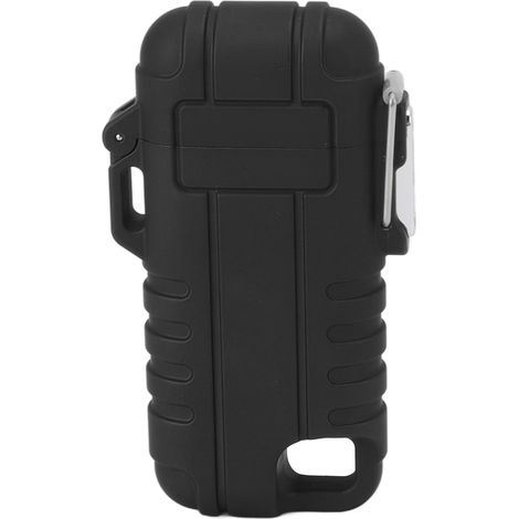 Briquet rechargeable USB, coupe-vent, à double arc électrique, étanche, sans flamme, avec trou de suspension pour le camping (noir). (1/5)
