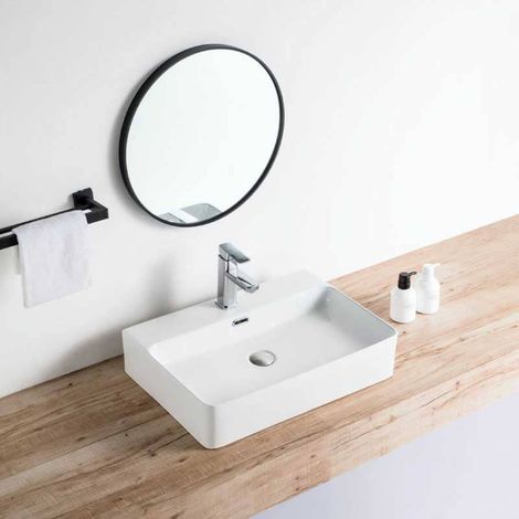 Lavabo blanco brillante sobre encimera cerámico ESTERO 60 x 42,5 cm  60 x 42.5 cm
