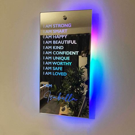 Miroir Murale - Acrylique - 40 x 20 cm - Éclairage LED Intégré - Alimentation par Piles - Pour Chambre Enfant Salon Salle de Bain (1/5)