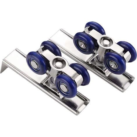 Lot de 2 roulettes pour porte coulissante, poulies, rail de suspension en bois pour armoire. (1/5)