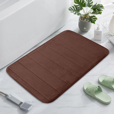 Tapis de salle de bain antidérapant, tapis de douche, tapis de sol épais en velours corail, tapis de cuisine/salle de bain, tapis de sol uni en coton à mémoire de forme (lot de 2) (1/5)