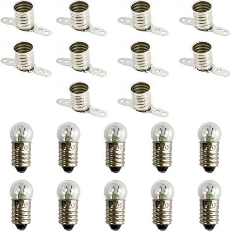Packung mit 10 E10-Glühbirnen, 3,8 V, Packung mit 10 E10-Fassungen, einfache Installation, für Schule, Kunst und Bastelarbeiten (1/5)