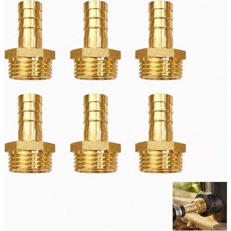 6-Piece Brass Hose Fittings, G1/2 Male to 12mm Hose, 1/2" Brass Hose Connector with Thread, Plumbing Hose Adapter, 1/2" Garden Hose Connector, Water Pump Connector (1/5)