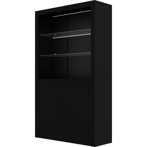 Vetrina da soggiorno nera 100 x 35 x 170 cm con LED, 2 porte e ripiani in vetro MODENUIT (1/5)