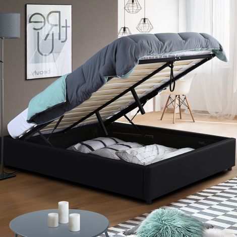 Box cama doble MIAMI con somier 140 x 190 cm PVC negro (1/5)