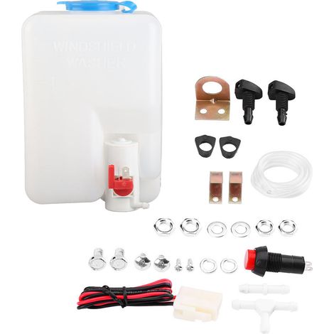 [Bidon de Lave-Vitre] + [Premium] + [12V] + [Équipement de Nettoyage Vitres pour Voitures Classiques avec Pompe Électrique, Réservoir 1.2L Blanc, Kit Montage Facile] (1/5)