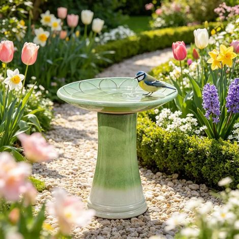 Bagnetto per uccelli in ceramica Ø43x45 cm verde chiaro con base stabile - MEUBLIV (1/5)