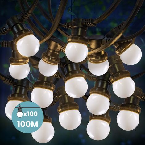 Guirlande Guinguette 100M Blanc IP65 - Guirlande Electrique Exterieur 100 Bulbes Blancs (1/5)