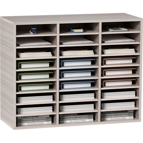 VEVOR Organizador de Literatura de Madera de 27 Ranuras de 800 x 305 x 630 mm, Estantes Ajustables de Tablero de Fibra de Densidad Media, Almacenamiento para Archivos, Documentos, Papeles, Gris