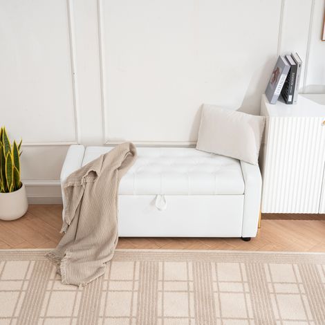 Pouf rettangolare 100,5x46x29 cm con contenitore, rivestimento PU, seduta imbottita uso quotidiano - bianco (1/5)