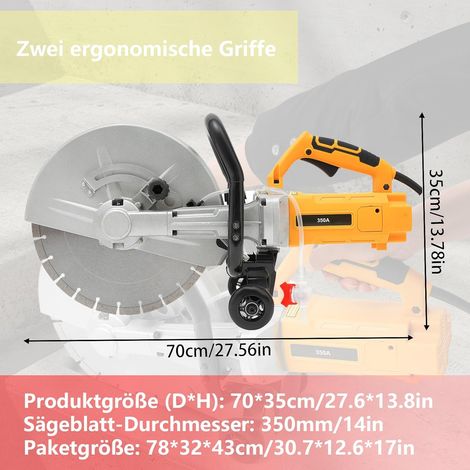 Scie à béton 3000w coupe sans poussière machine de découpe de pierre avec lame de scie de 350 mm machine de découpe de béton 4200rpm pour barre en acier, béton, scie à béton humide / sec pour Pierre