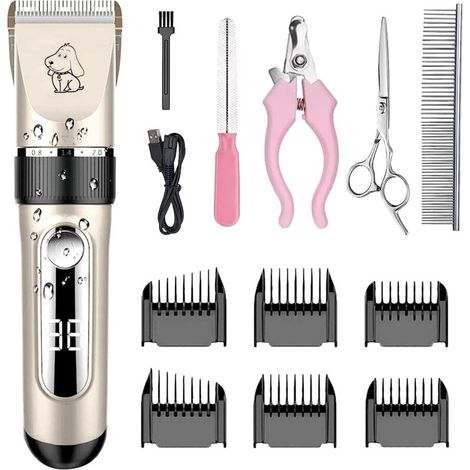 Tondeuse Chien IPX7 Professionnel Sans Fil Détachable Tondeuse pour Chien Lames en Céramique Ecran LCD Charge Rapide Rasoir Chien Lame Détachable et Lavable à faible bruit 5 Vitesses de Rotation H205 (1/5)