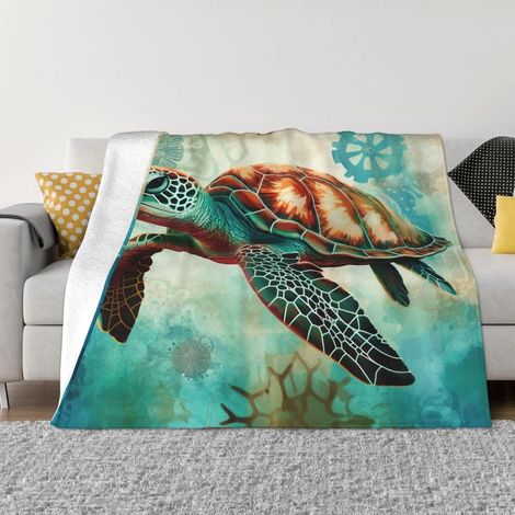 Couverture Jetable Tortue De Mer - En Polytissu Flanelle Douce - Pour Canapé Lit Camping Voyage - 125 X 100 Cm (1/5)