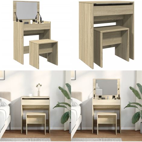 Schminktisch mit Hocker Sonoma-Eiche 60x40x113,5 cm - Schminktisch - Kosmetiktresore - Schreibtisch - Badezimmermöbel - Sonoma-Eiche - Home & Living (1/5)