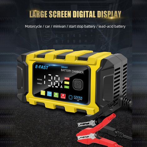 E-FAST 12V/6a Autobatterieladegeräte, vollautomatisches Erhaltungsladegerät, tragbarer Desulfator für Motorrad-Blei-Säure-Batterien. (1/5)