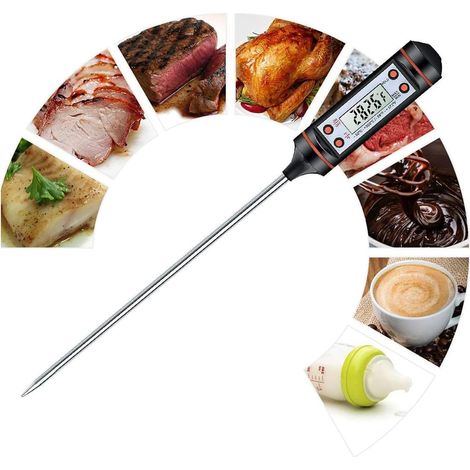 Termómetro LCD para alimentos con sonda de temperatura para cocinar en la cocina - Negro