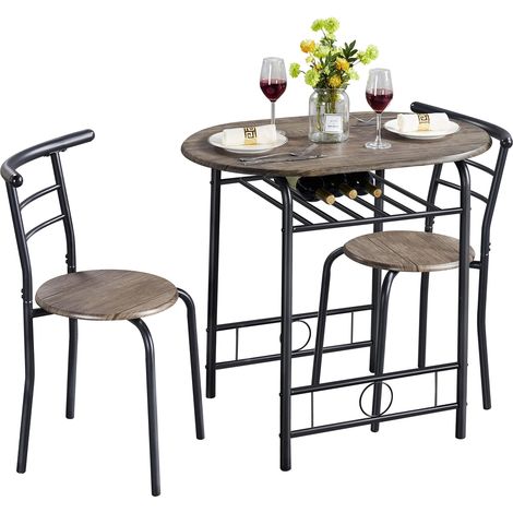 Ensemble Table à Manger et 2 Chaises avec Étagère 80cm Brun Clair (1/5)