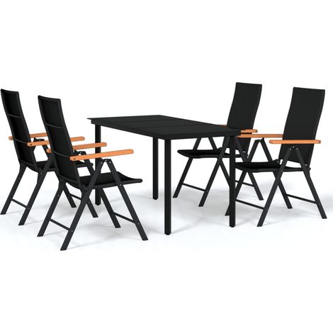 Juego de comedor de jardín muebles de exterior 5 piezas negro 020013843