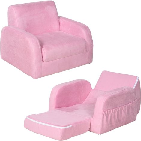 2-in-1 Kids Armchair, Toddler Sofa Bed, with Wood Frame, for Bedroom, Playroom - Pink