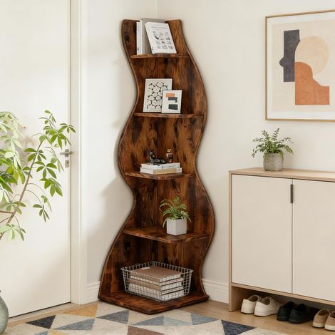 Bibliothèque, 5 niveaux de rangement, pour maison et usage quotidien, rack de rangement pour étagère d’angle, Support pour plantes