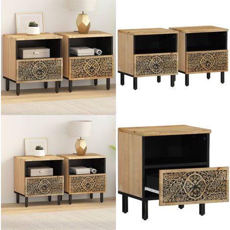 Nachttische 2 Stk. 40x33x46 cm Massivholz Mango - Nachtkommode - Massivholz (1/5)