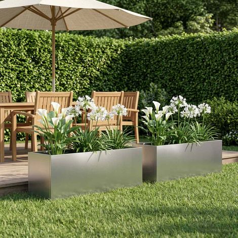 vidaXL Cache-pot de jardin 2 pc Argenté 80 x 30 x 30 cm (1/5)