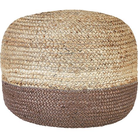 Ottoman Marron en Jute 50 x 40 cm Moelleux pour Chambre ou Salon Rond Duki