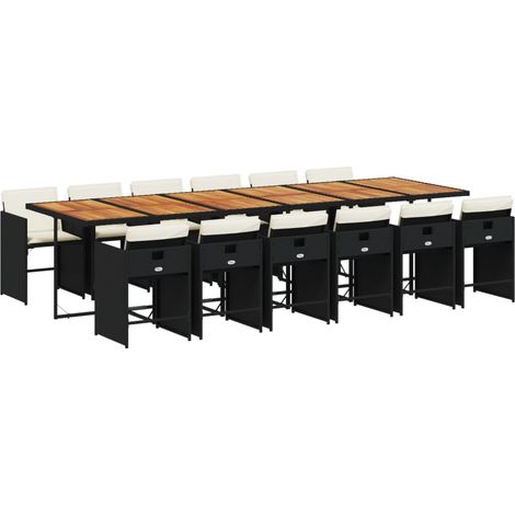 Set comedor de jardín con cojines 13 pzas ratán sintético negro vidaXL