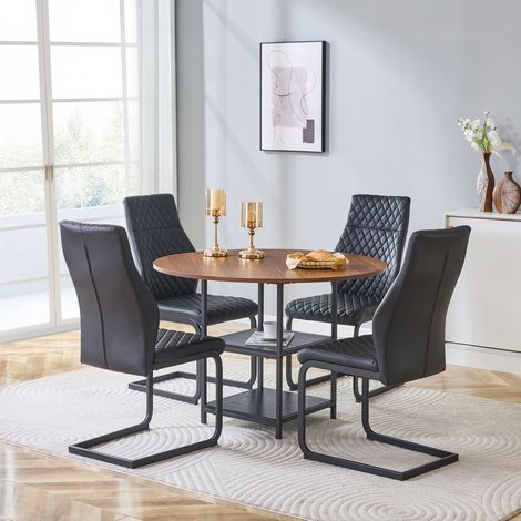 Conjunto de mesa redonda y sillas de comedor 107 cm, 4 plazas, negro HAVRYA (1/5)