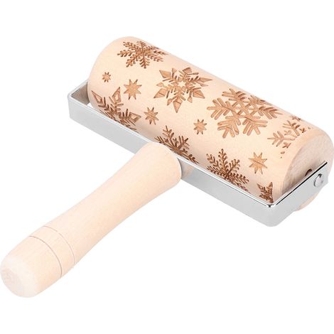 Rouleau à pâtisserie en bois de Noël gravé pour estampage, outil de cuisson pour pâte, motif flocon de neige large (1/5)