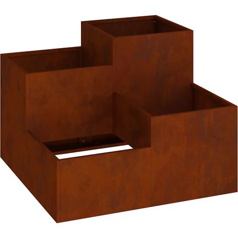 Cache-pot de jardin rectangulaire durable 80 x 80 x 60 cm en acier patiné rouillé (1/5)
