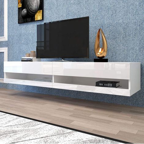 Mobile TV sospeso effetto marmo con LED e vano portaoggetti, bianco (1/5)