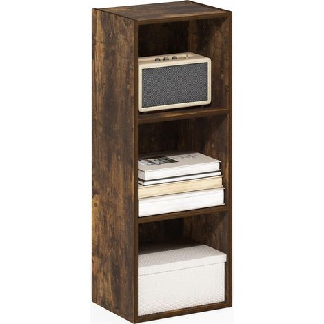 Étagère, Bibliothèque À 3 Niveaux avec Étagères Ouvertes, 9 X 12 X 32 Cm, pour Salon, Chambre, Bureau, Pin Ambré (1/5)