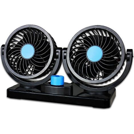 Ventilateur de voiture 12 V avec double tête rotative à 360° et 2 réglages, ventilateur électrique de tableau de bord avec ruban adhésif détachable, petit, silencieux et puissant.-Black (1/2)