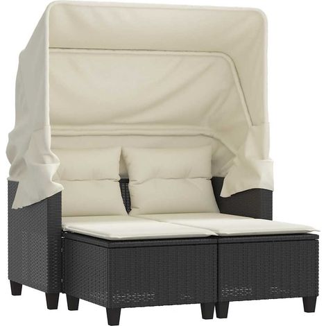 Maison Exclusive - Gartensofa 2-Sitzer mit Dach und Hockern Schwa